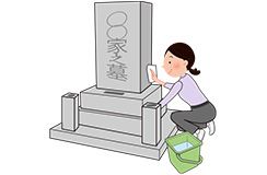 墓石の水拭き