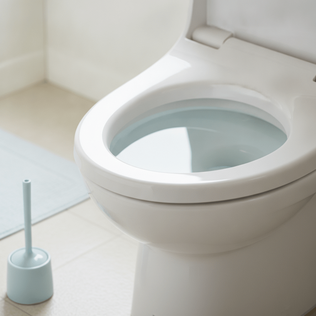 尿石や黒ずみが完全に除去され、新品のように光るトイレの便器内部。