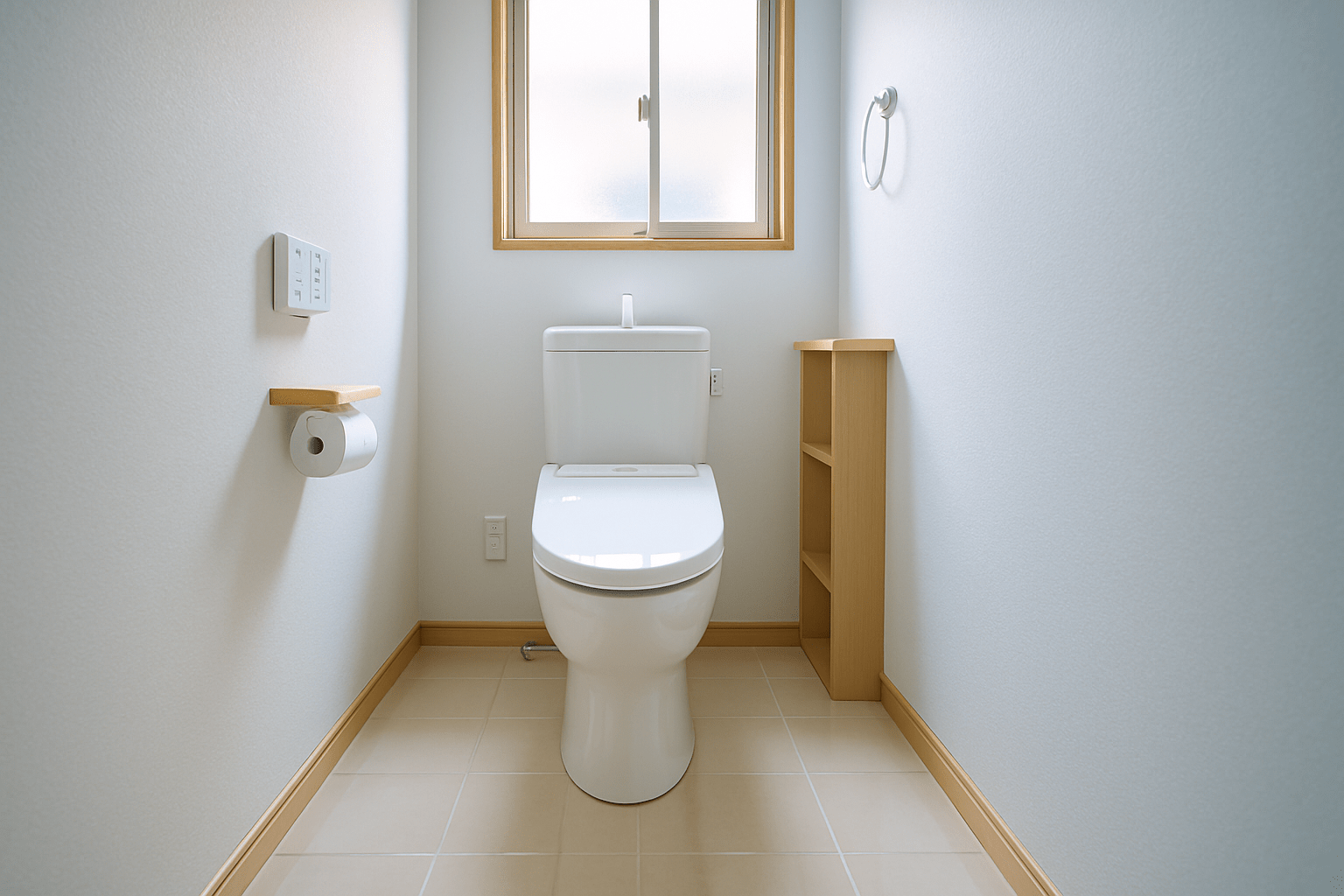 盛岡のピカピカに清掃された明るい日本式トイレの全体像