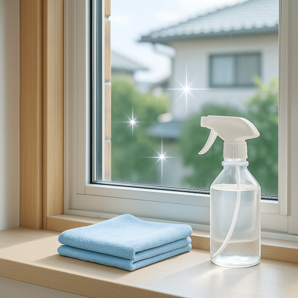 専門ツールで徹底的に清掃され、光り輝く窓枠とガラスの完璧な仕上がり。