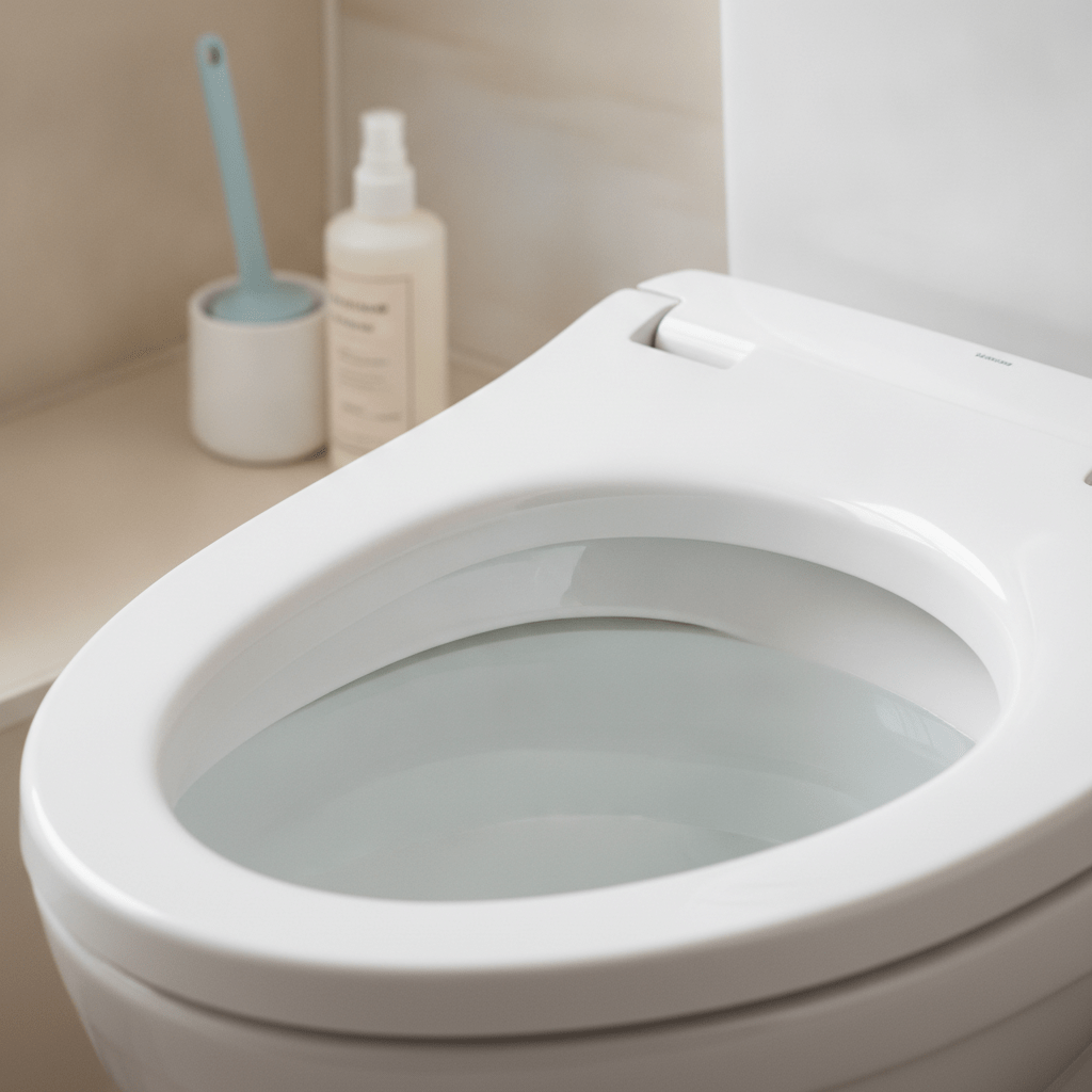 尿石や黒ずみがなく、新品のように輝くトイレの便器内部のアップ