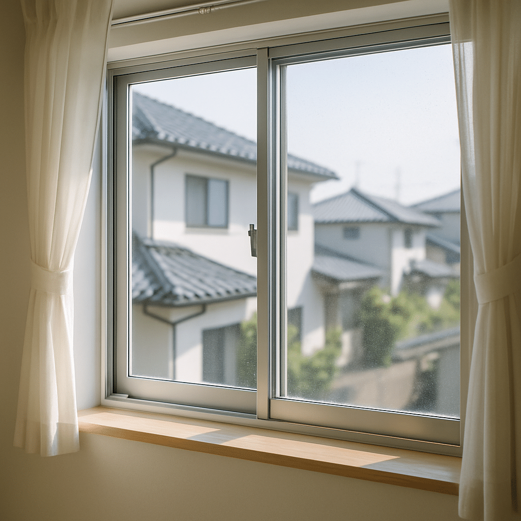 明るい部屋で、防犯対策が必要な状態の清潔な窓